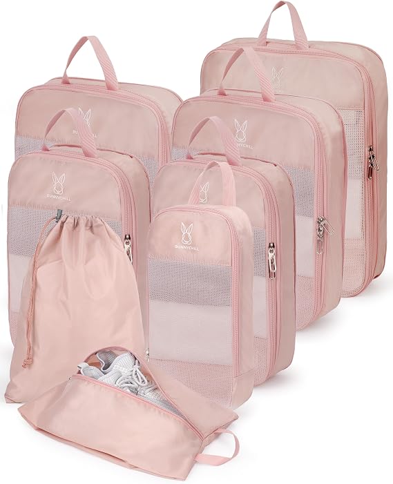 6/8 Sets Compression Packing Cubes for Travel, Bunnychill Portable Zipper Packing Cube for Cloting, Expandable Space Saver Storage Luggage Organizer Bags for Suitcases