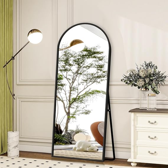 GlasFlength Full Length Mirror with Stand - 57" x 20" Arched Full Body Mirror with Aluminum Alloy Frame, Wall-Mounted/Leaning Against Wall/Standing Floor Mirror for Bedroom, Living Room, and Entryway