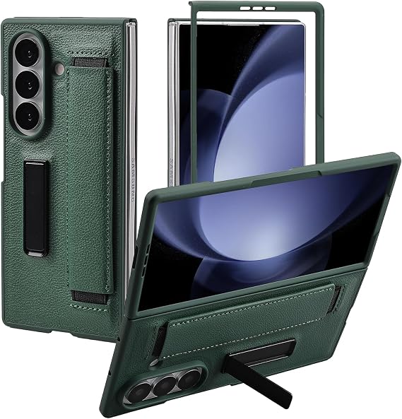 ​​for Samsung Galaxy Z Fold 7 Slim Case with Wrist Strap & Multi-Angle Stand, Built-in Screen Protector Shockproof Full Body Drop Fall Protection - Green