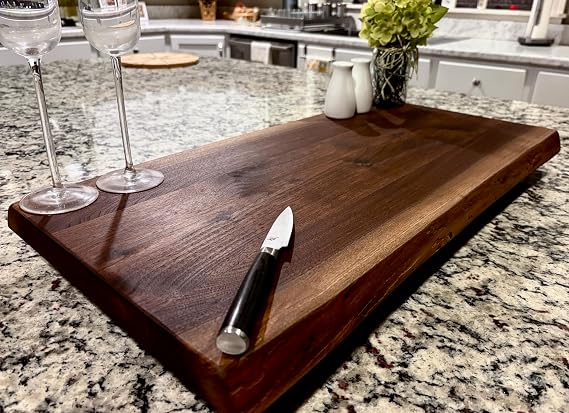 Black Walnut Extra Large, Gorgeous, Full-of-Character, Forest-to-Table Solid Double Live Edge Wood Charcuterie/Appetizer/Dessert/Grazing/Serving Board. 100% USA Handcrafted. 27 x 14 x 1.25"