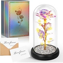 Motehrs Day Rose Gifts for Mum,Birthday Gifts for Women Motehrs Day Present,Crystal Light Up Rose in Glass Dome with Sparkling Base,Rainbow Flowers Rose Gifts for Her Mum Wife Anniversary Valentines