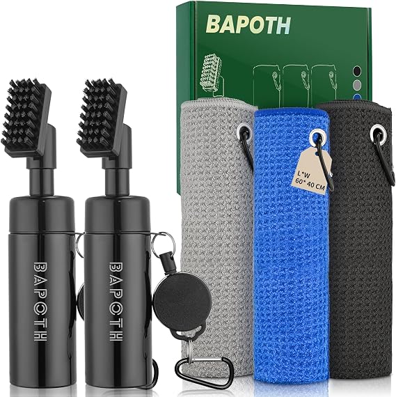 2 Golf Brush and 3 Color Golf Towel Bundle Items