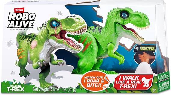 Robo Alive Attacking Green T-Rex Battery-Powered Robotic Toy by Zuru, Dinosaur Toy, Birthday Gift for Boys 3 Years Old and Up