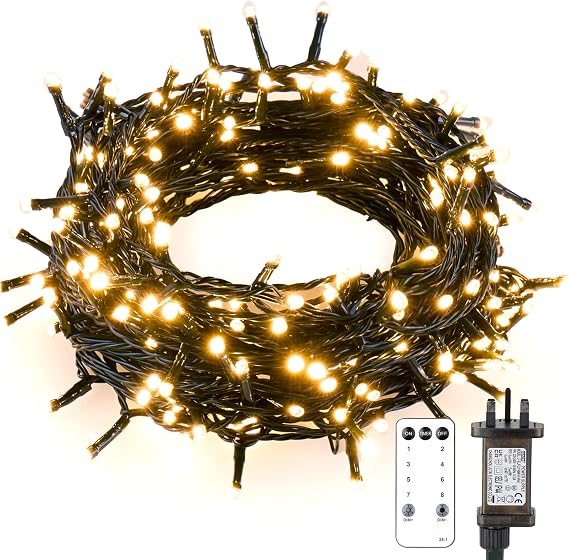 Twinkle Star Christmas Tree Lights Indoor Outdoor, 20m 200 LED Fairy Lights Plug in with Timer/Remote Control/8 Modes/Dimmable, Waterproof String Light for Garden Xmas Decorations, Warm White [Energy Class F]
