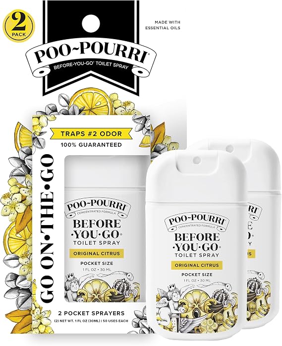 Poo-Pourri Before-You-Go Pocket Toilet Spray, Travel Essentials, Original Citrus, 1 Fl Oz 2 Pack, Up to 50 Uses, On-The-Go Bathroom Odor Deodorizer with Essential Oils, TSA Approved Size
