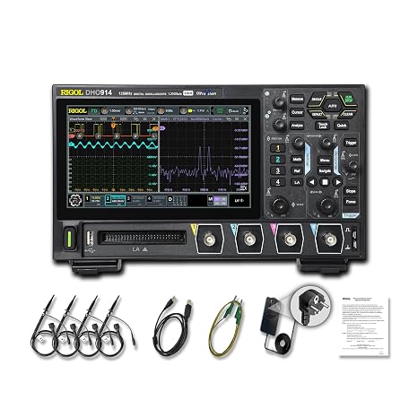 RIGOL Oscilloscope DHO914 Portable Digital Oscilloscope 125 MHz Bandwidth 4 Analogue Channels 16 Digital Channels 12 Bit Vertical Resolution Supports Bode Plot Analysis