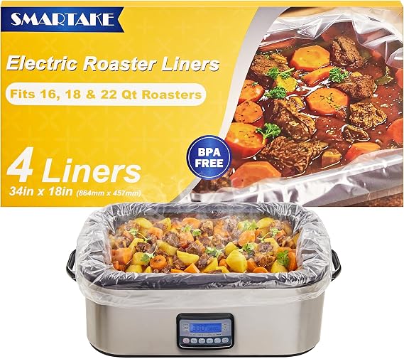 SMARTAKE Electric Roaster Liners for Instant Cleanup, 18 x 34 Inch | 4-Count Disposable Turkey Oven Cooking Bags, BPA-Free, Fits 16, 18, 22 Quart Roaster Pans, for Thanksgiving Christmas