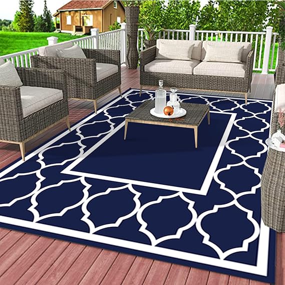 Patio Door Rugs Outdoor Indoor, 5x7 Indoor Outdoor Area Rug Geometric Designs, Outdoor Deck Carpet for Under Patio Table Non Slip Outdoor Rugs Foldable for Garden, Balcony, RV, Camping