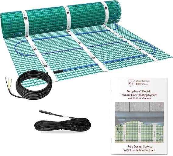 WarmlyYours Radiant Floor Heating System 3 x 2 ft. - Electric Heated Floor Mat Provides Fast, Even Radiant Heat - Ideal In Floor Heating for Bathroom Install Under Tile and Stone (TempZone Easy Mat)