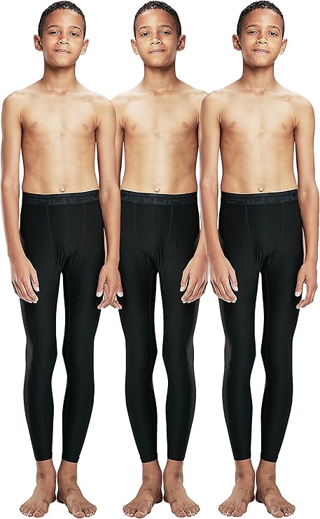 DEVOPS 3 Pack Boys Compression Leggings,Youth Athletic Compression Pants,Boys Base Layer Pants Sports Legging