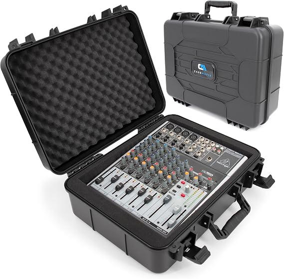 CASEMATIX 16" Hard Audio Mixer Case Compatible with Behringer Xenyx 1002SFX 1202SFX Q1002USB 802S Q1202USB 1202FX 1204USB X1204USB Protective Travel Case Fits 14.5" x 10.5" x 4.5" Mixers