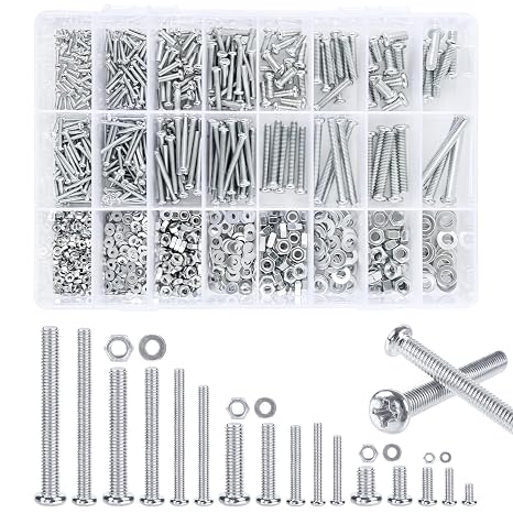 M2 M3 M4 M5 Screws Set 1320 Pieces Rounded Head Screws Thread Screws Set Screws Nuts Set Phillips Screws with Hex Nuts and Washers Machine Screws Assortment Kit