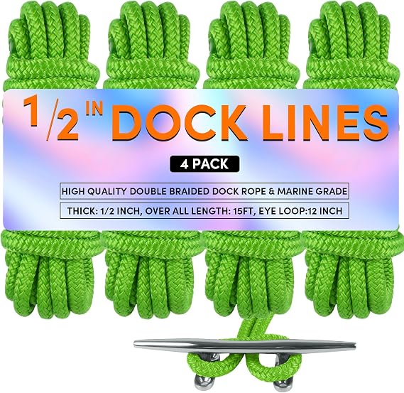 Dock Lines Boat Ropes for Docking Double Braided Mooring Marine Rope Boat Lines for Docking, Dock Lines for Boats with Loop, Boating Rope Boat Lines(2 Pack,4 Pack