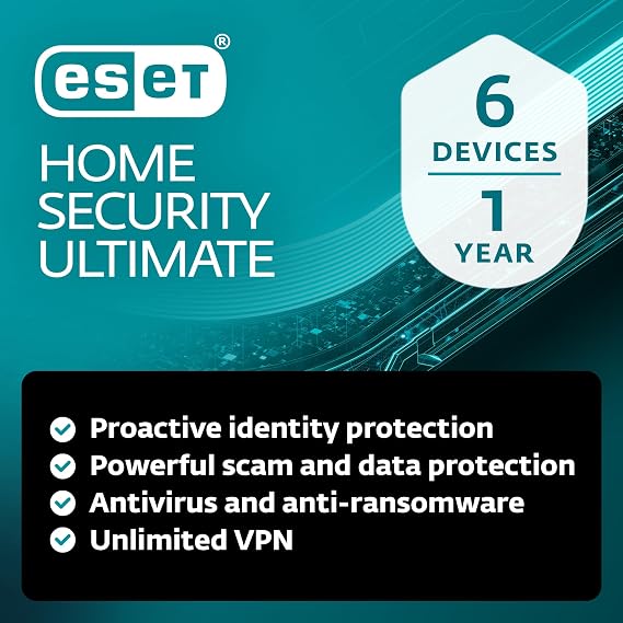 ESET HOME Security Ultimate 2026 | 6 Devices | 1 Year | Antivirus, Identity Protection, VPN, Firewall, Secure Data Encryption, Ransomware Remediation included | Activation Code by email