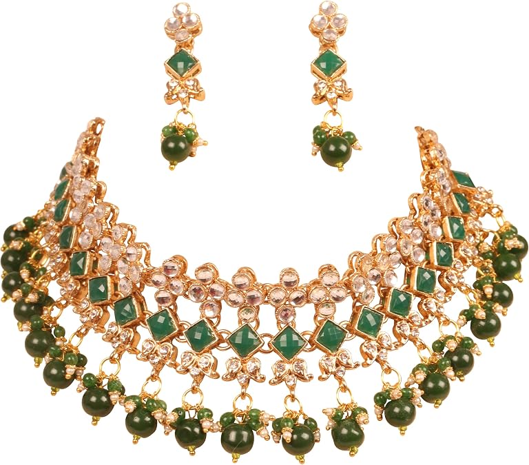 Sunsoul by Touchstone Indian Jewelry Sets for Women Gold Wedding Guest Necklace Set Bollywood Accessories Simple desi Jewellery Statement Pageant Bride Elegant Prom Rhinestone Necklaces