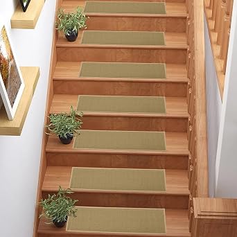Custom Size Low Profile Loop Pile Geometric Chain Bordered Gray Design Stair Treads Set of 13 (Tread Size : 9" x 36")