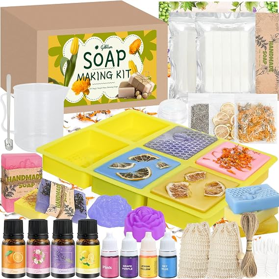Soap Making Kit- Soap Making Kit for Adults with Shea Butter Glycerin Melt and Pour Base, Silicone Molds, Dried Flowers, DIY Craft for Beginners Gift for Women