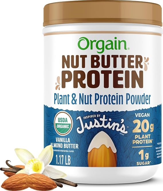 Orgain X Justin's 20g Protein Powder, Vanilla Almond Butter, 1.17lb