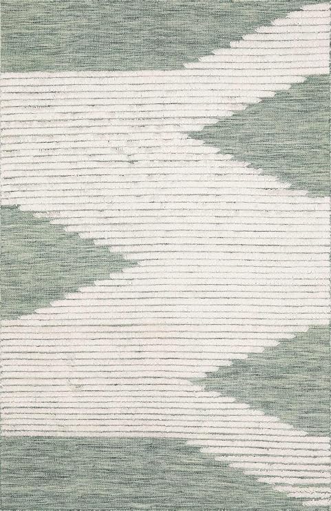 BoutiqueRugs Green Striped Transitional 8x10 Large Area Rug Wool Hand Woven Cream Sage Bohemian Igcocolo Great Room Open Concept Master Bedroom Large Dining Room Stain Resistant Non-Shedding