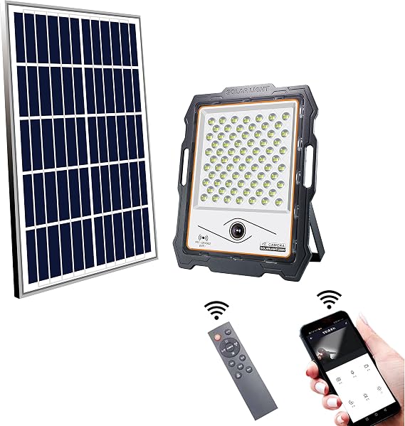 200W UL Certified Solar Street Lights Outdoor with 1080P CCTV Camera,LED 3100LM Motion Sensor Lights with Remote Control