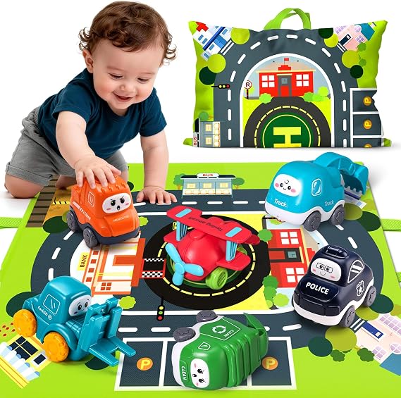 6PCS Big Truck Toy Set with Playmat