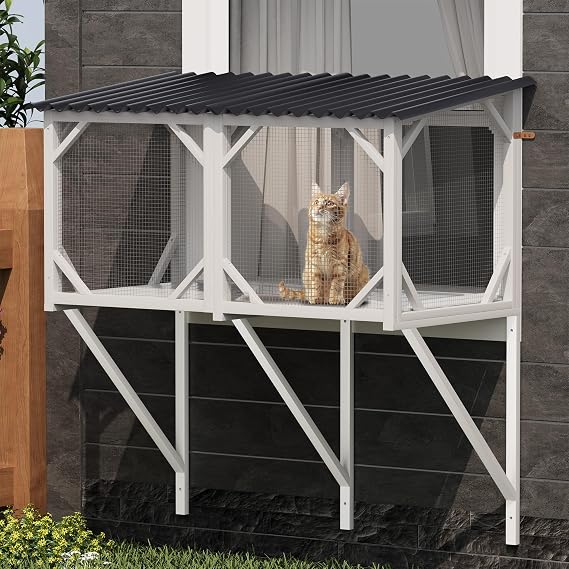 Cat Window Access Box Premium Catio for Indoor Cats, Sturdy Wooden Cat Window Perch Up to 55 lbs, Wooden Wall-Mounted Window Hammock for Sunbathing, Bird Watching, Napping
