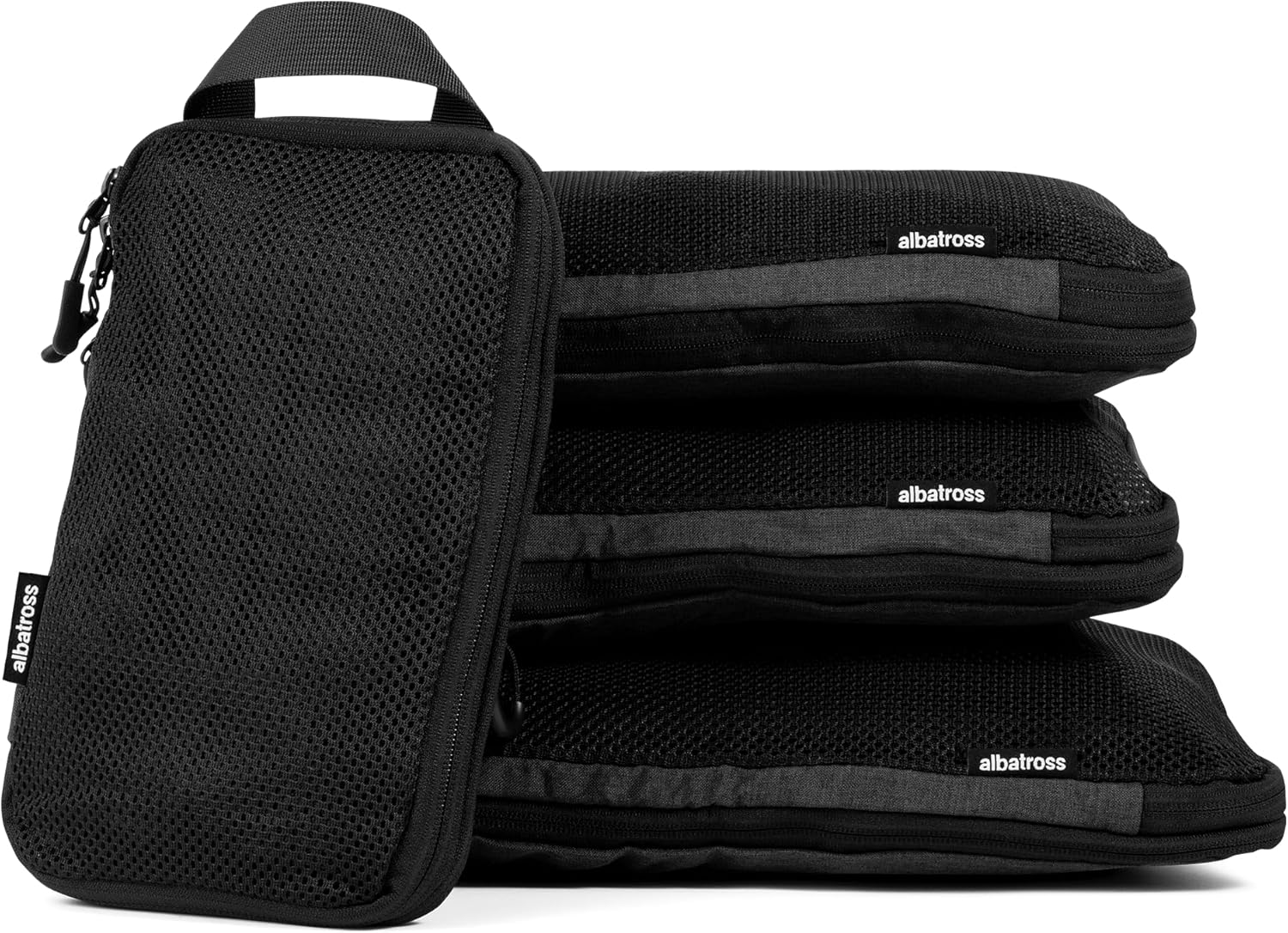 Albatross Compression Packing Cubes | Packing Cubes for Suitcases and Backpacks | Made from Recycled Fabric Compression Set of 4 - Black