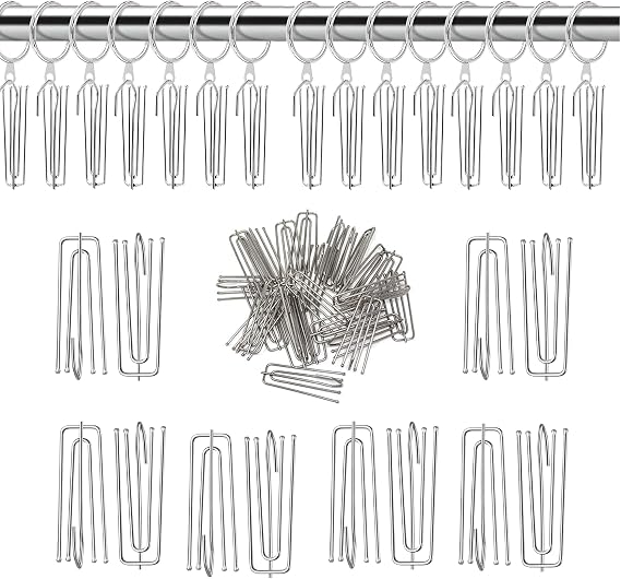UrbanRed Curtain Hooks, 60 Pcs Stainless Steel 4-Prong Drapery Hooks | Heavy-duty stainless steel curtain hook design securely supports pleated curtains for a neat and elegant finish