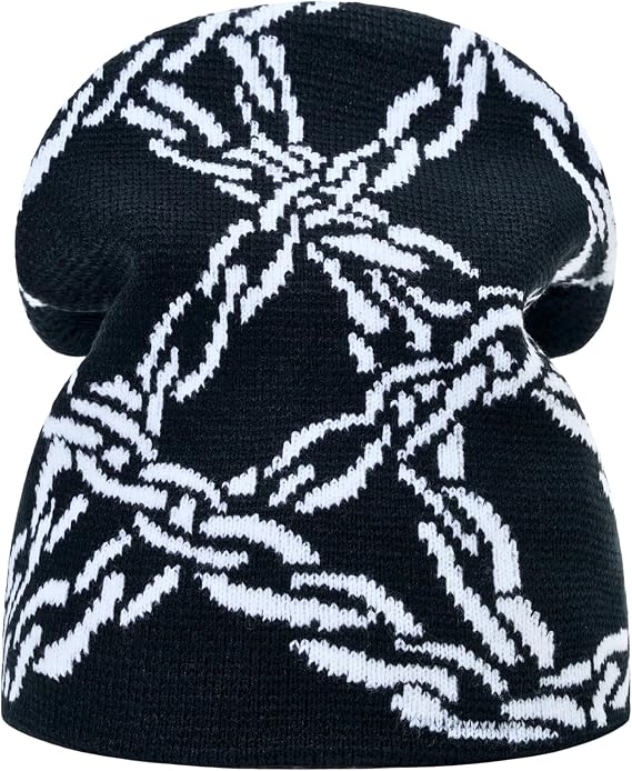 Y2K Beanie for Men Women Knitted Hat Winter Cap Chain Graphic Design Warm Casual Skullies Cold Weather Knit Outdoor Black