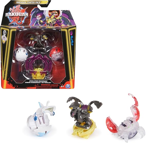 BAKUGAN Starter 3-Pack Special Attack Dragonoid Titanium Hammerhead Butterclaw Customisable Action Figure Trading Cards Kids Toys for Boys and Girls