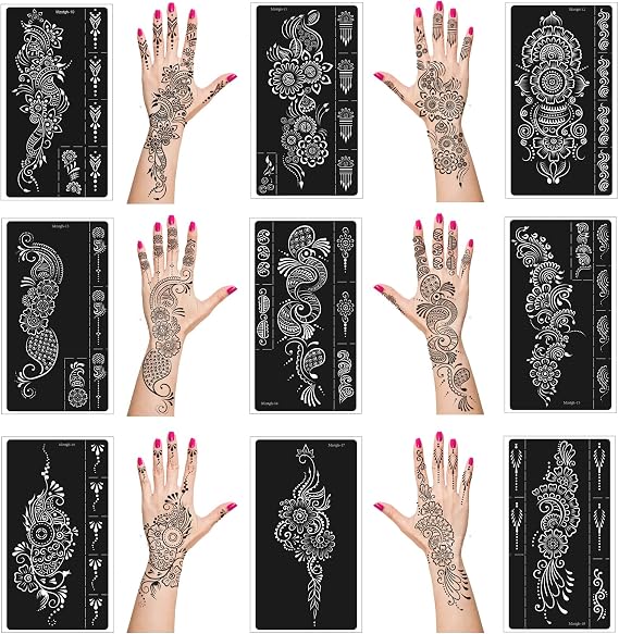 Henna Tattoo Stencils kit,Temporary Tattoos Stencils Reusable Henna Tattoo kit for Hand Forearm Airbrush Tattooing Template, Indian Temporary Tattoo Stickers