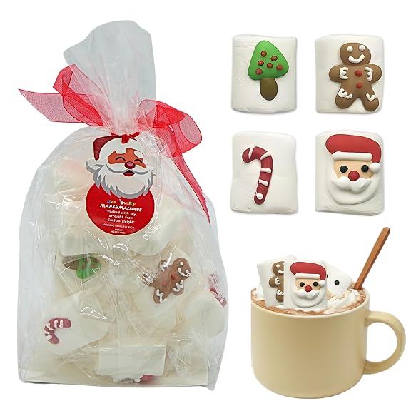 4E's Novelty Christmas Decorated Marshmallow Large Individually Wrapped 16 Pcs - Large Christmas Marshmallows for Hot Chocolate Toppers, Marshmallow Treat Toppings for Hot Cocoa Bar Supplies, Christmas Candy for Kid Adults