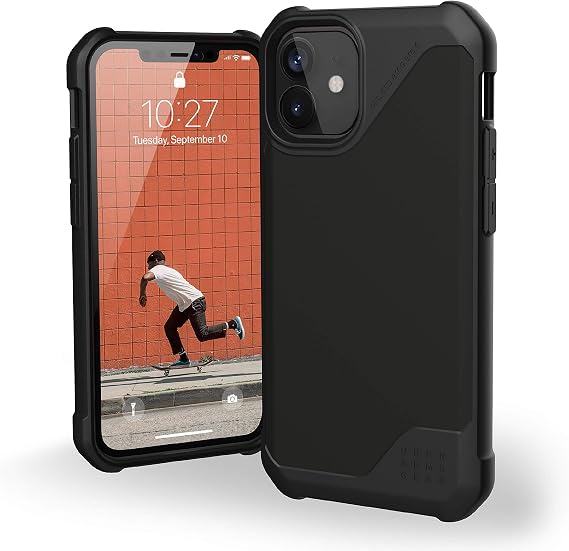 URBAN ARMOR GEAR UAG Designed for iPhone 12 Mini Case [5.4-inch Screen] Feather-Light Heavy Duty Shockproof Slim Rugged Metropolis LT. Protective Cover, Smooth PU SATN ARMR Black