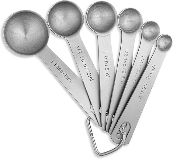 Better Houseware Measuring Spoon Set, 6-Piece Stainless Steel with Engraved US & Metric Measurements, Removable Ring, Dishwasher Safe Includes 1 Tbsp, 12 Tbsp, 1 Tsp, 12 Tsp, 14 Tsp, 1/8 Tsp
