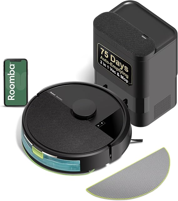 iRobot Roomba 105X Robot Vacuum & Mop Combo, AutoEmpty Dock, SelfEmptying for Up to 75 Days, 70 PowerLifting Suction, Smart LiDAR Mapping, App & Voice Control, Ideal for Homes with Pets & Kids