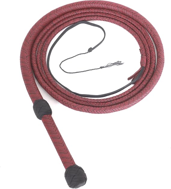 Light Weight 6 Foot & 8 Foot 12 Plait Bullwhip para Cord Nylon Bull Whip Red Black for Sound Practice, Horse Handling & Costume Use (06)
