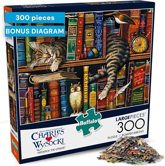 Buffalo Games - Charles Wysocki - Frederick The Literate - 300 Piece Puzzle | Art by Charles Wysocki, Made in USA, Large Pieces Easy to See and Hold, Recycled Board, Finished Size 21.5 x 15 in