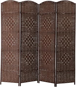 ALPHA HOME Woven Room Divider 4 Panel 6 Ft Portable Wide Tall Double Hinged Folding Privacy Screens Oriental Style Shoji Freestanding Partition Wall Divider Blackout Blinds For Living Room/Hall/Parlor