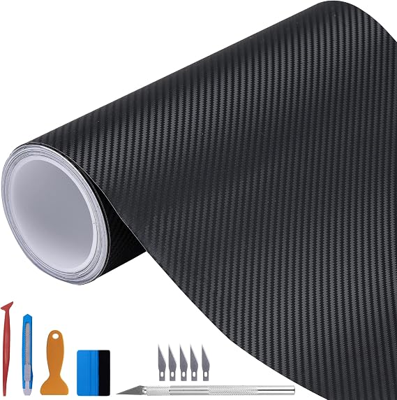 LZLRUN 3D Black Carbon Fiber Car Vinyl Wrap Self-Adhesive Film 3ft x 10ft | 3D carbon fiber texture, With Install tools, Air Release, Repositionable self-adhesive, For car moto dashboard furniture