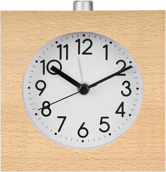 Wooden Alarm Clock Silent Battery Operated with Night Light Snooze