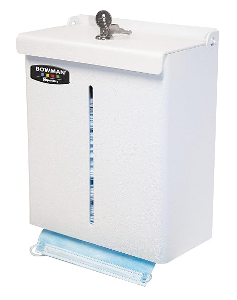 Bowman Dispensers Top Loading Mask Dispenser, Locking Lid with Pivot Hinge, Wall Mounting Keyholes, Two Sizes, Multiple Colors, Made in USA, 4.43 Inches L x 8.38 Inches W x 10 Inches H