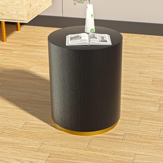 Black Round Side Table for Living Room Modern Contemporary Circle End Table Small Coffee Tables for Apartment Office,No Need Assembly Black & Gold