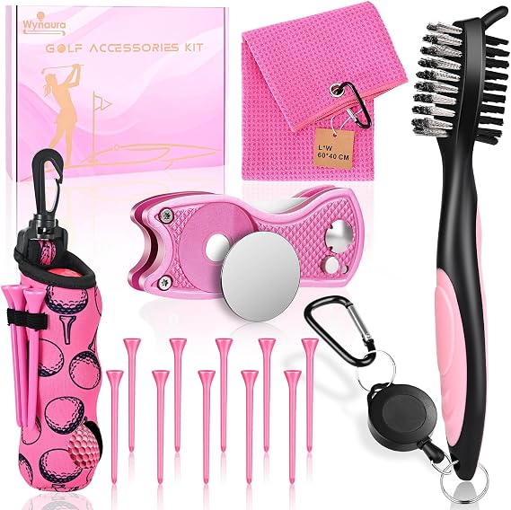 15 Pcs Golf Accessories Kit, Includes Cleaner Brush Towel Tees Golf Ball Bag with Hook Divot Tool with Ball Marker, Golf Essentials Kit for Women Man Gifts