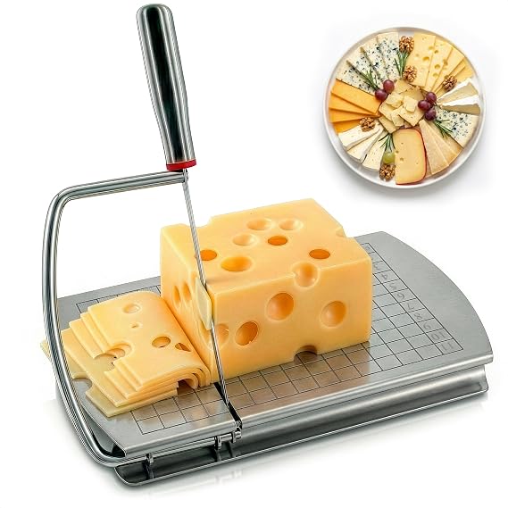 Stainless Steel Cheese Slicer Board with Blade & Locking Design