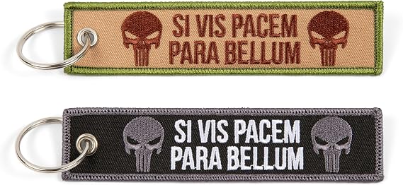 Great 1 Si Vis Pacem Para Bellum Military Keychain Tag with Key Ring and Carabiner 2 Pack - Keys, Cars, Motorcycles, Backpacks, Luggage and Gifts - EDC