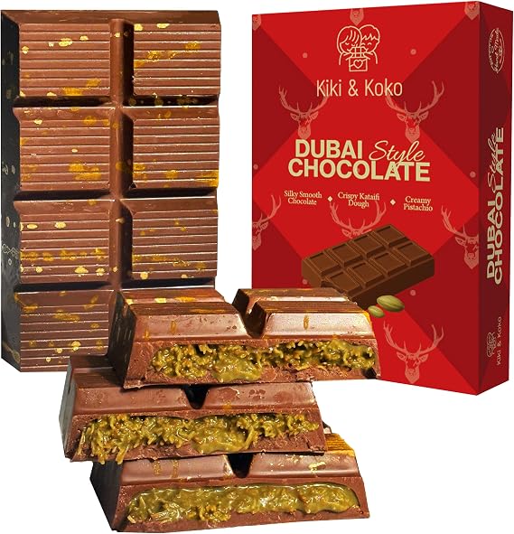 Dubai Çikolatası – Çıtır Kadayıflı Antep Fıstığı Dolgulu Sütlü Belçika Çikolatası (185 g) – El Yapımı, Çıtır Kadayıflı ve Fıstık Kremalı Gurme Lezzet