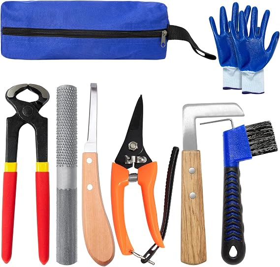 20.3 cm Farrier Tool Kit 8 ピース 馬 ヤギ 蹄 トリマー 炭素鋼 ニッパー 鋏 爪切り ミニ やすり ひづめ トリミング カッター ナイフ 豚 羊 ロバ 馬 用品 収納袋付き
