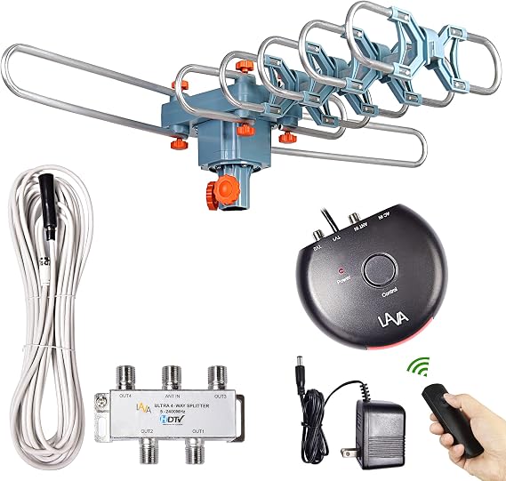 LAVA HD-2805 Elite, Outdoor TV Antenna, Remote Control, 360 Degree Rotation, with 40ft Cable, 4-Way Splitter for 4 tvs