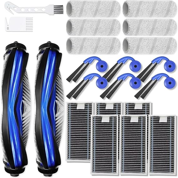 Replacement Accessories Kit Compatible with Ecovacs Deebot X11 OmniCyclone,Yeedi S20 Infinity Robot Vacuum Cleaner Parts 2 Main Brushes 6 Roller Mop Cloth 6 HEPA Filter 6 Side Brushes