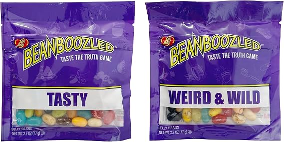 Jelly Belly BeanBoozled Taste the Truth game Refill packs 1 x Tasty jelly bean bag (2.7oz), 1 x Weird and Wild jelly bean bag (2.7oz) Includes BeanBoozleds 2 new flavors